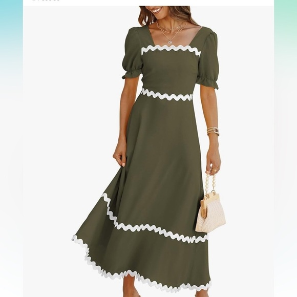 BTFBM Dresses & Skirts - Elegant Olive Green Dress with White scalloped Accents